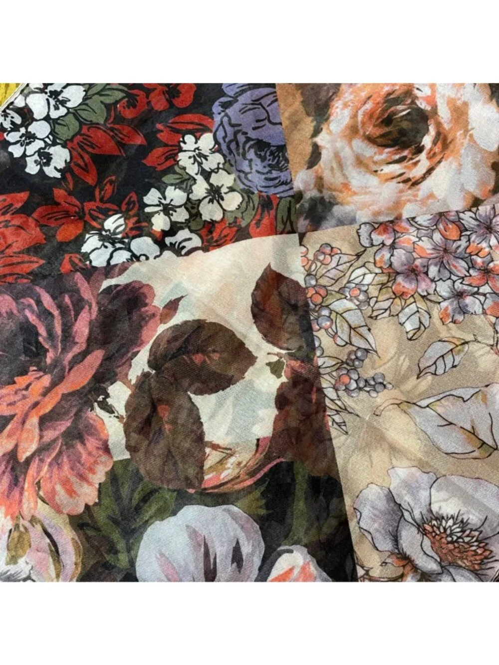 Patchwork Floral Sheer Boho Rectangle Scarf Lightweight 13